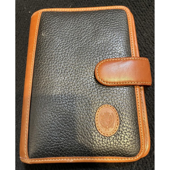 Liz Claiborne Black Brown Leather Planner Organizer Wallet Binder Crest Logo - Picture 3 of 12